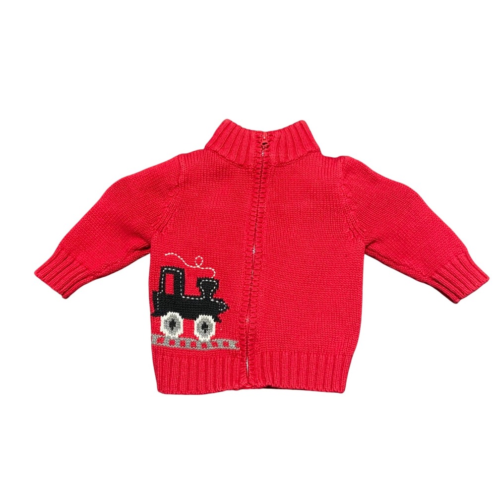 OshKosh B'gosh Baby‎ Red Train Knit Zip Up Cardigan Sweater 6 Months